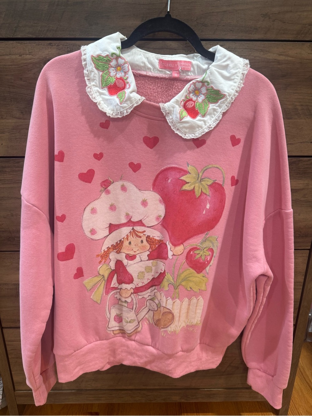 Dolls Kill Pink Strawberry Shortcake Collared Crewneck Sweatshirt
